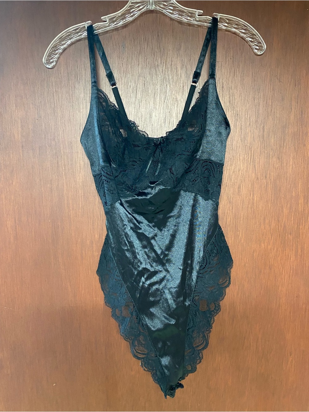 Vintage Victoria's Secret Gold Label Black Satin Lace Lingerie Teddy Small